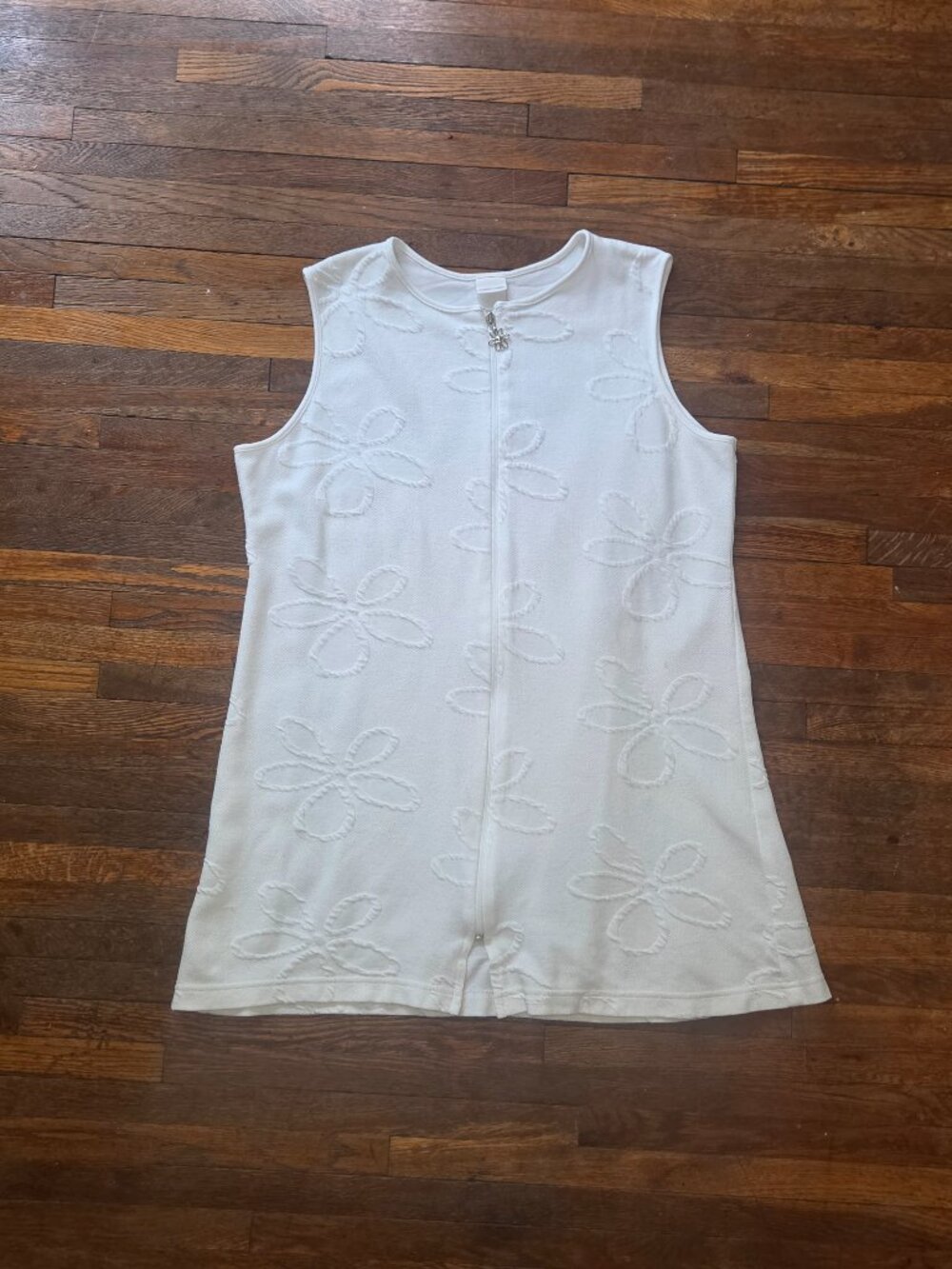 Vintage Cherokee White Floral Mini Sleeveless Cover-Up Dress